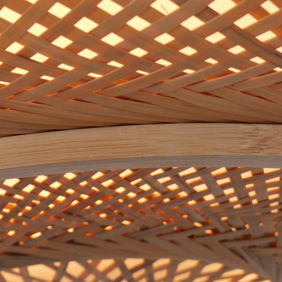 close-up of rattan weave with warm light glow