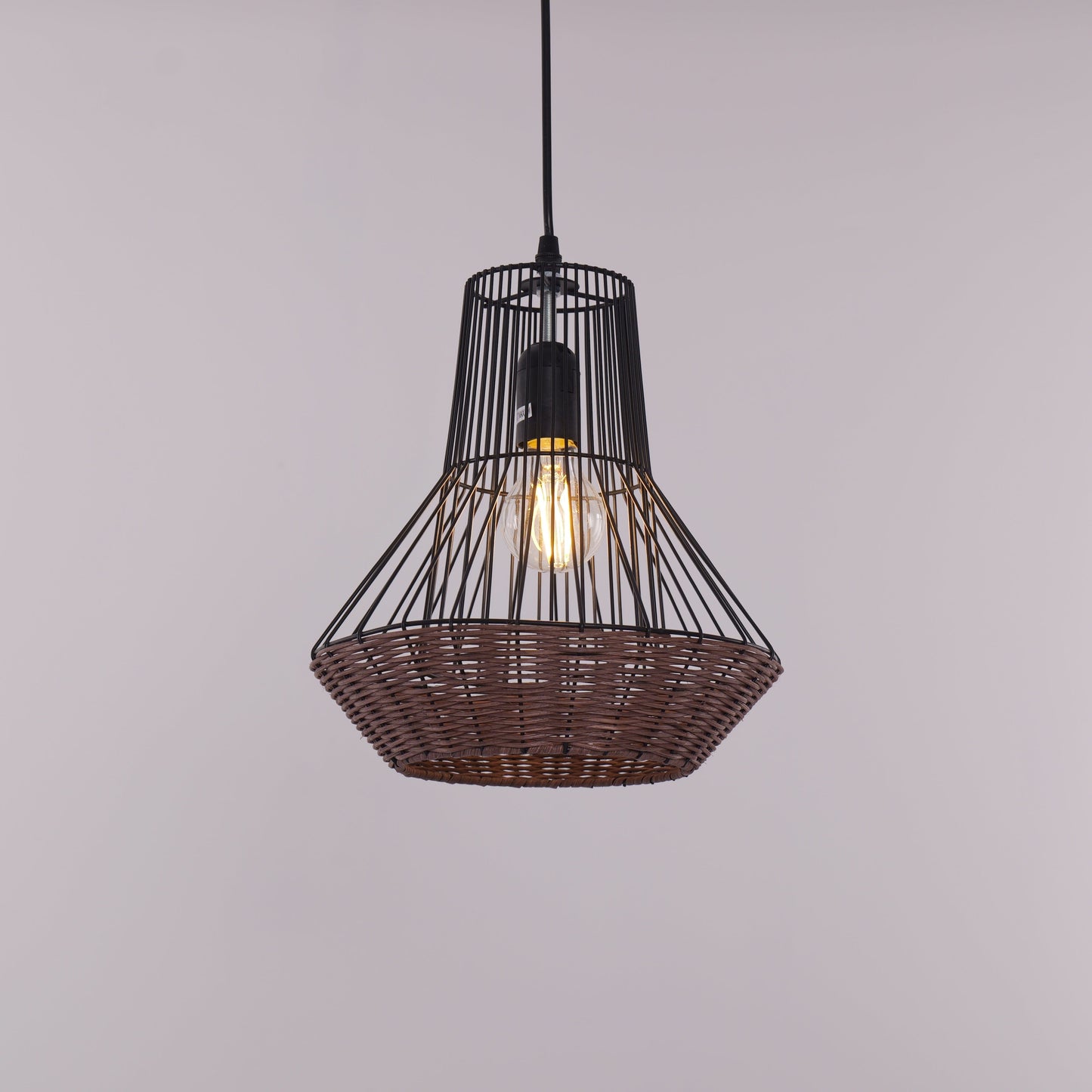 Lightsin Geometric Rattan and Iron Pendant Light for Dining, Kitchen, and Living Rooms Lightsin UK 