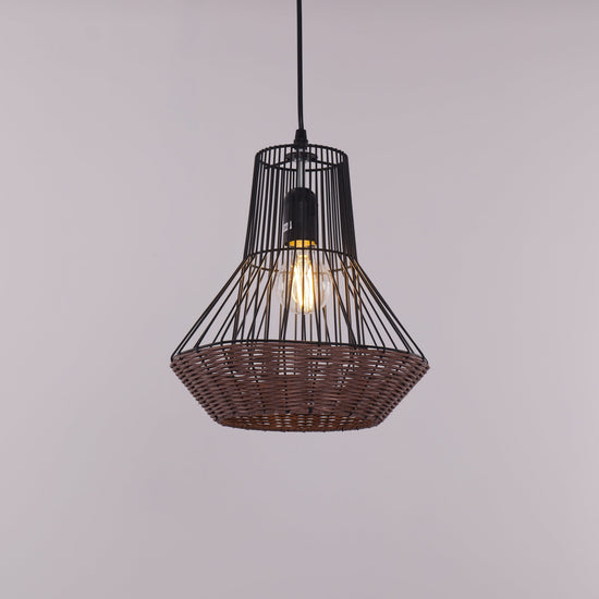 Lightsin Geometric Rattan and Iron Pendant Light for Dining, Kitchen, and Living Rooms Lightsin UK 