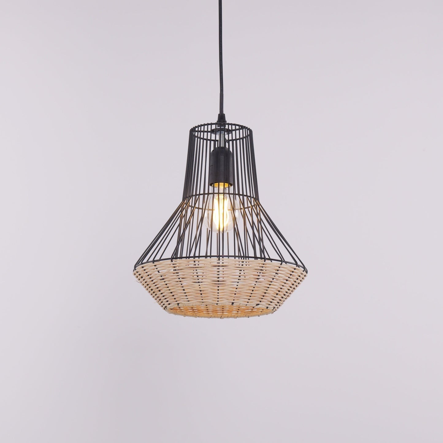 Lightsin Geometric Rattan and Iron Pendant Light for Dining, Kitchen, and Living Rooms Lightsin UK 