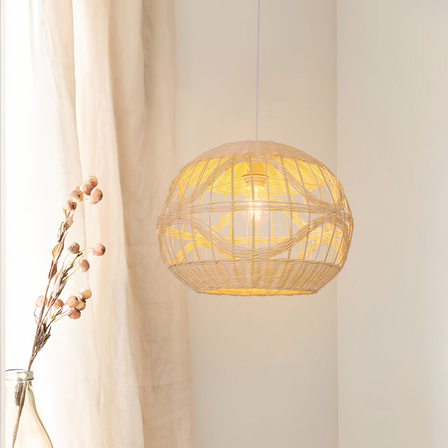 Lightsin Sustainable Handwoven Spherical Rattan Pendant Light with Wave Details Lightsin UK 