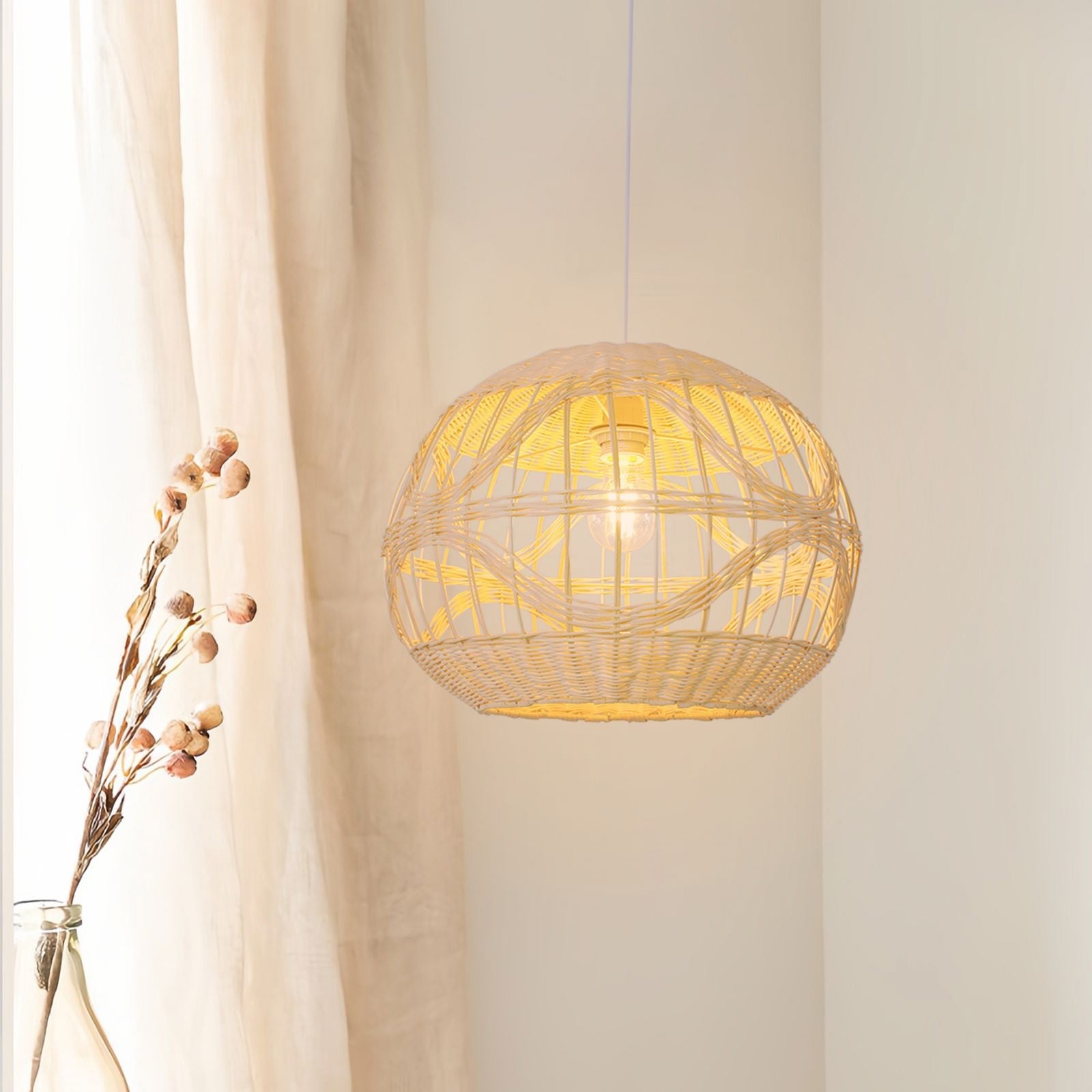 Lightsin Sustainable Handwoven Spherical Rattan Pendant Light with Wave Details Lightsin UK 