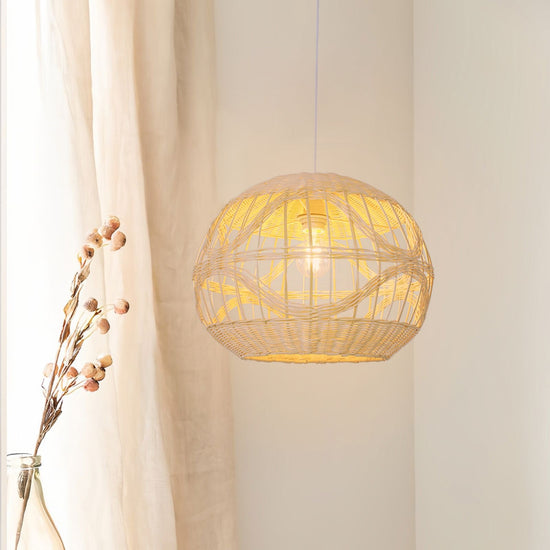 Lightsin Sustainable Handwoven Spherical Rattan Pendant Light with Wave Details Lightsin UK 