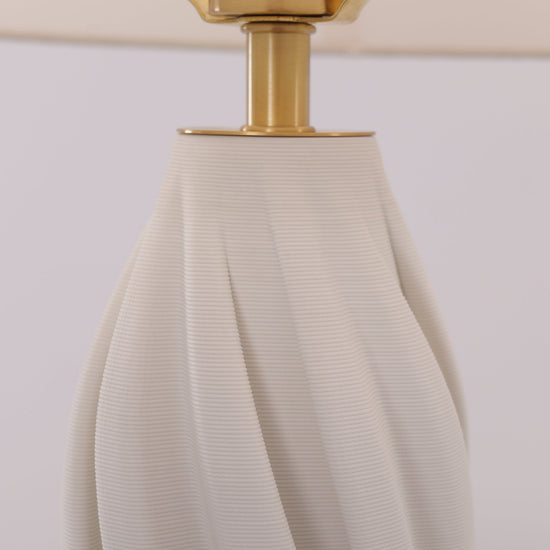 Lightsin 3D Pure White Ceramic Spiral Vase Table Lamp with Fabric Shade Lightsin UK