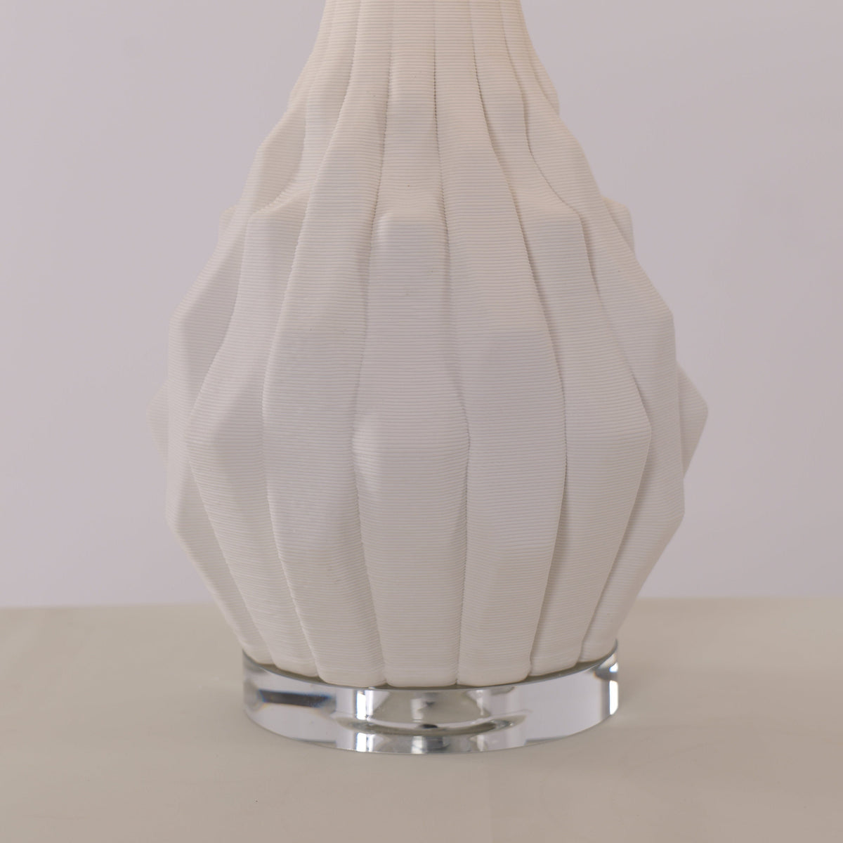 Lightsin 3D Pure White Polygonal Textured Ceramic Table Lamp with Fabric Shade Lightsin UK