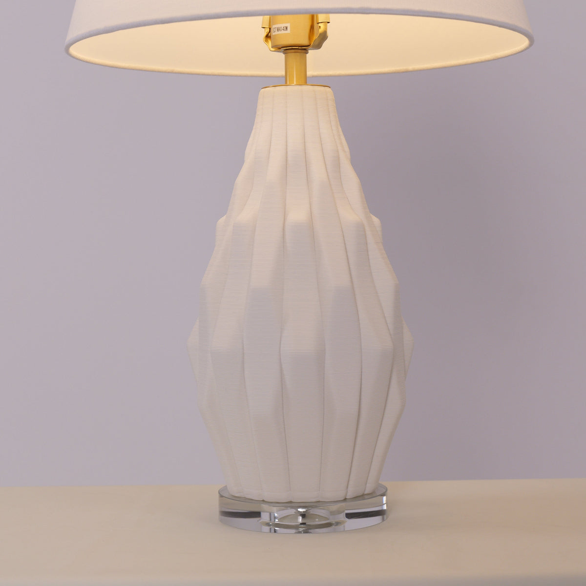 Lightsin 3D Pure White Polygonal Textured Ceramic Table Lamp with Fabric Shade Lightsin UK