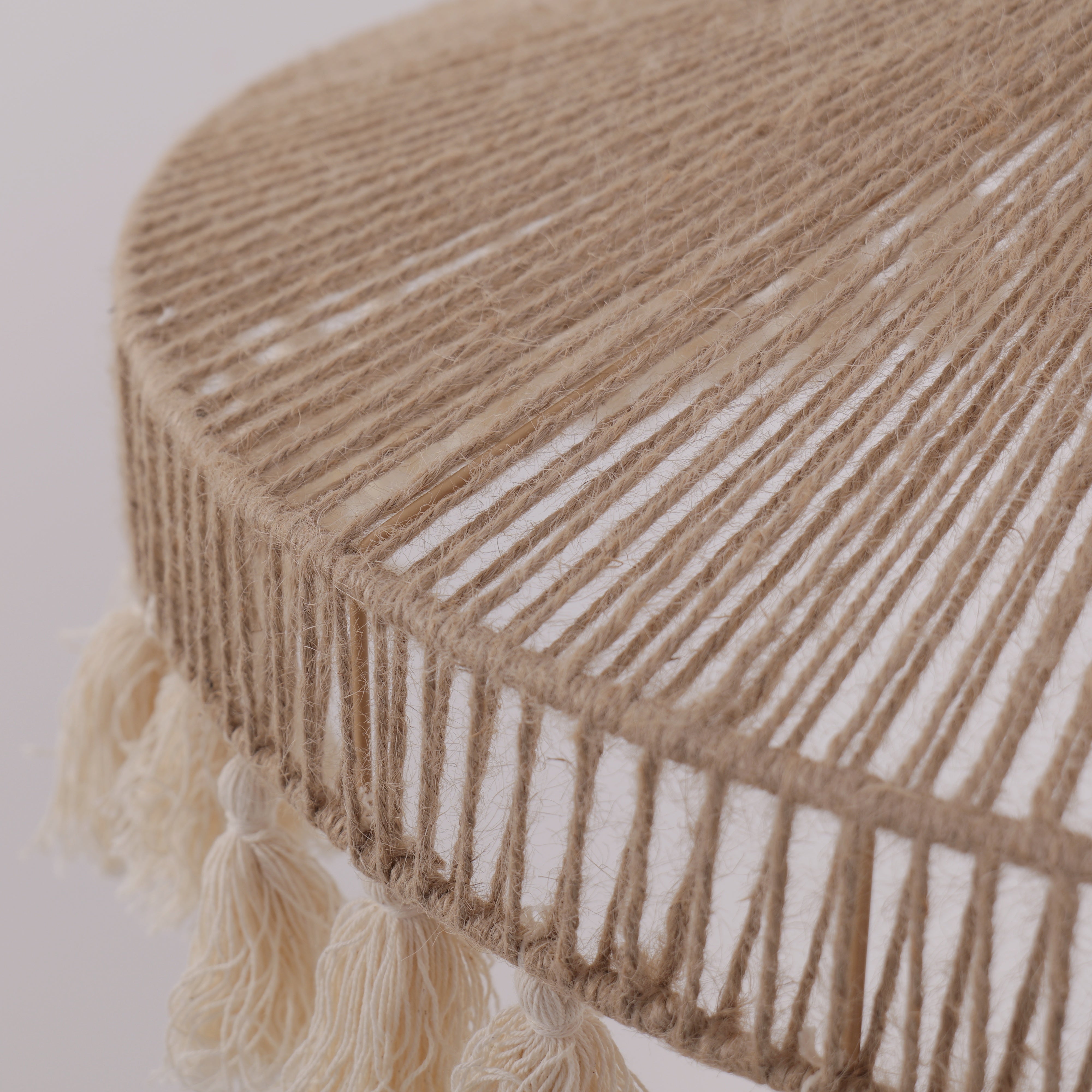 Boho Woven Pendant Light with Tassels, Handcrafted Hemp Rope Hanging Ceiling Light for Dining Room & Living Room