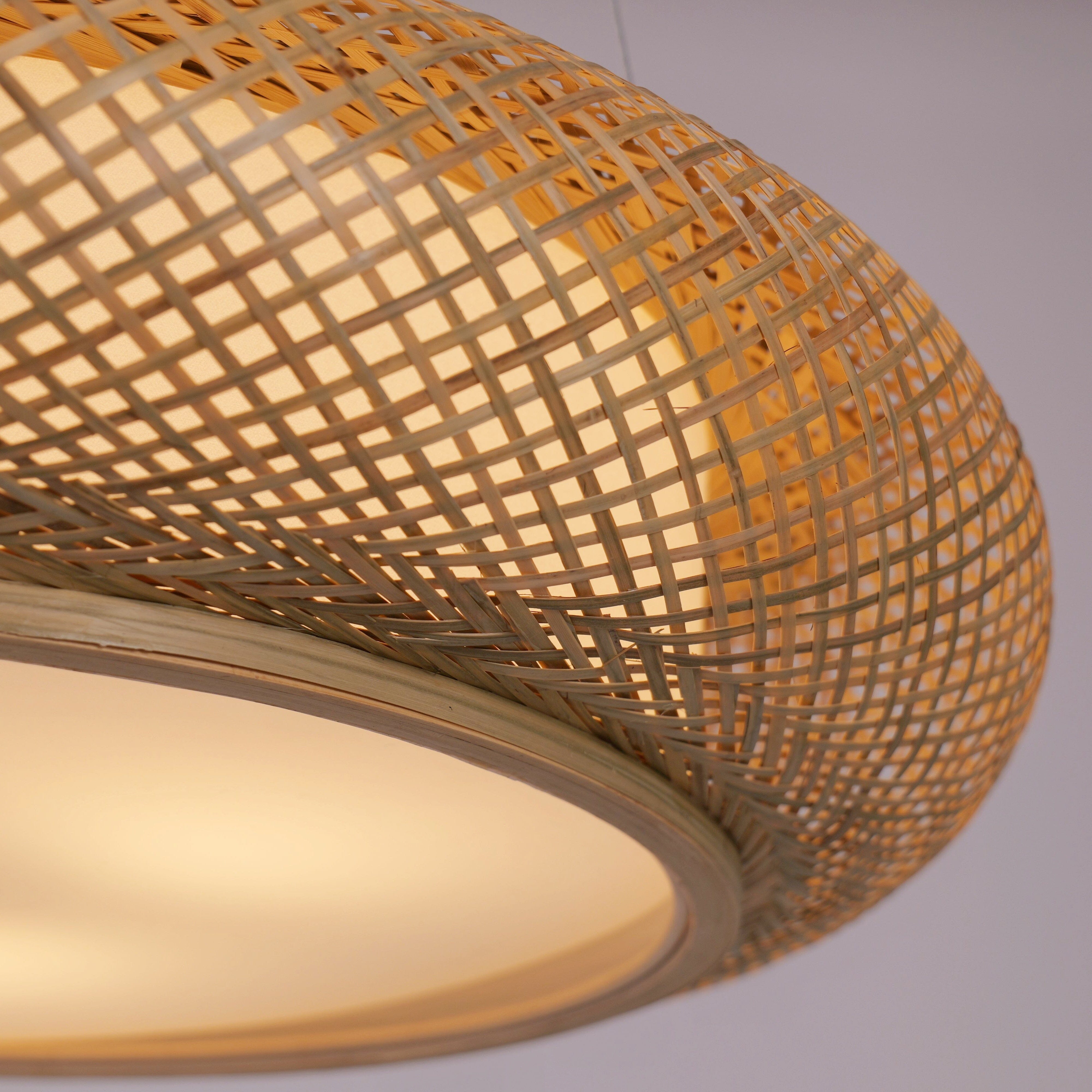close-up of the bamboo pendant rim and diffuser