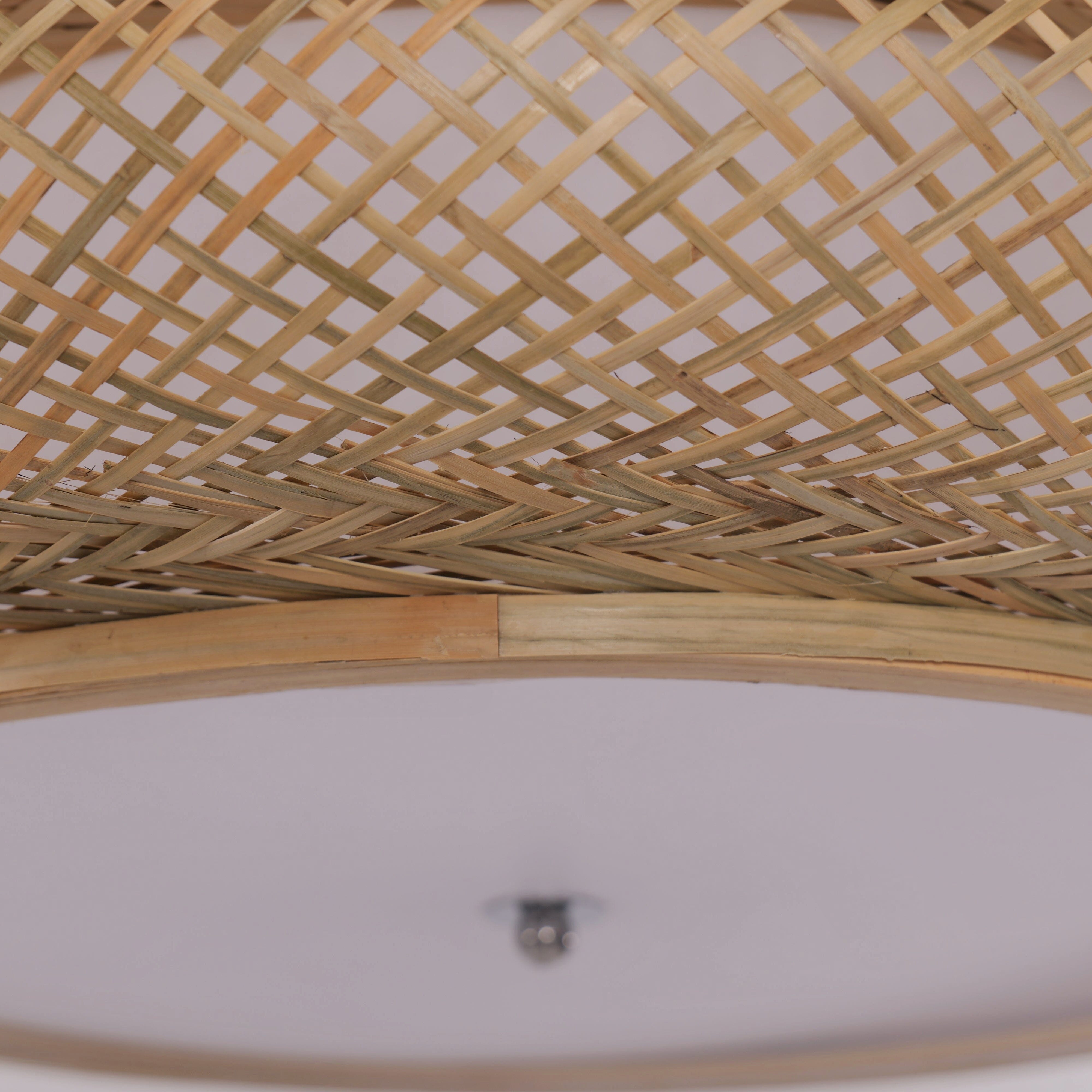 close-up underside of the woven bamboo pendant shade