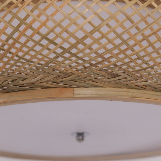 close-up underside of the woven bamboo pendant shade