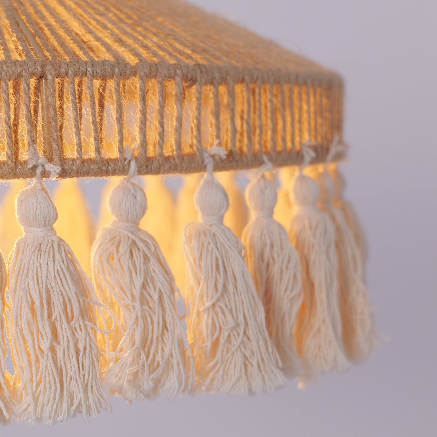 Boho Woven Pendant Light with Tassels, Handcrafted Hemp Rope Hanging Ceiling Light for Dining Room & Living Room