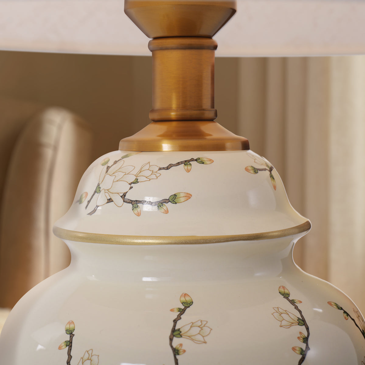 Chinoiserie Hand-Painted Ceramic Ginger Jar Table Lamp