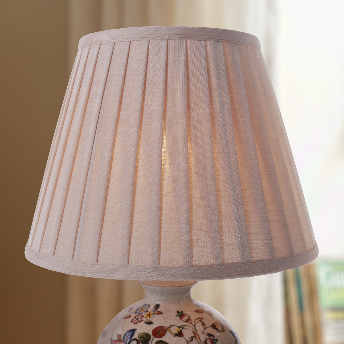 Chinoiserie Hand-Painted Porcelain Table Lamp with Pleated Linen Shade