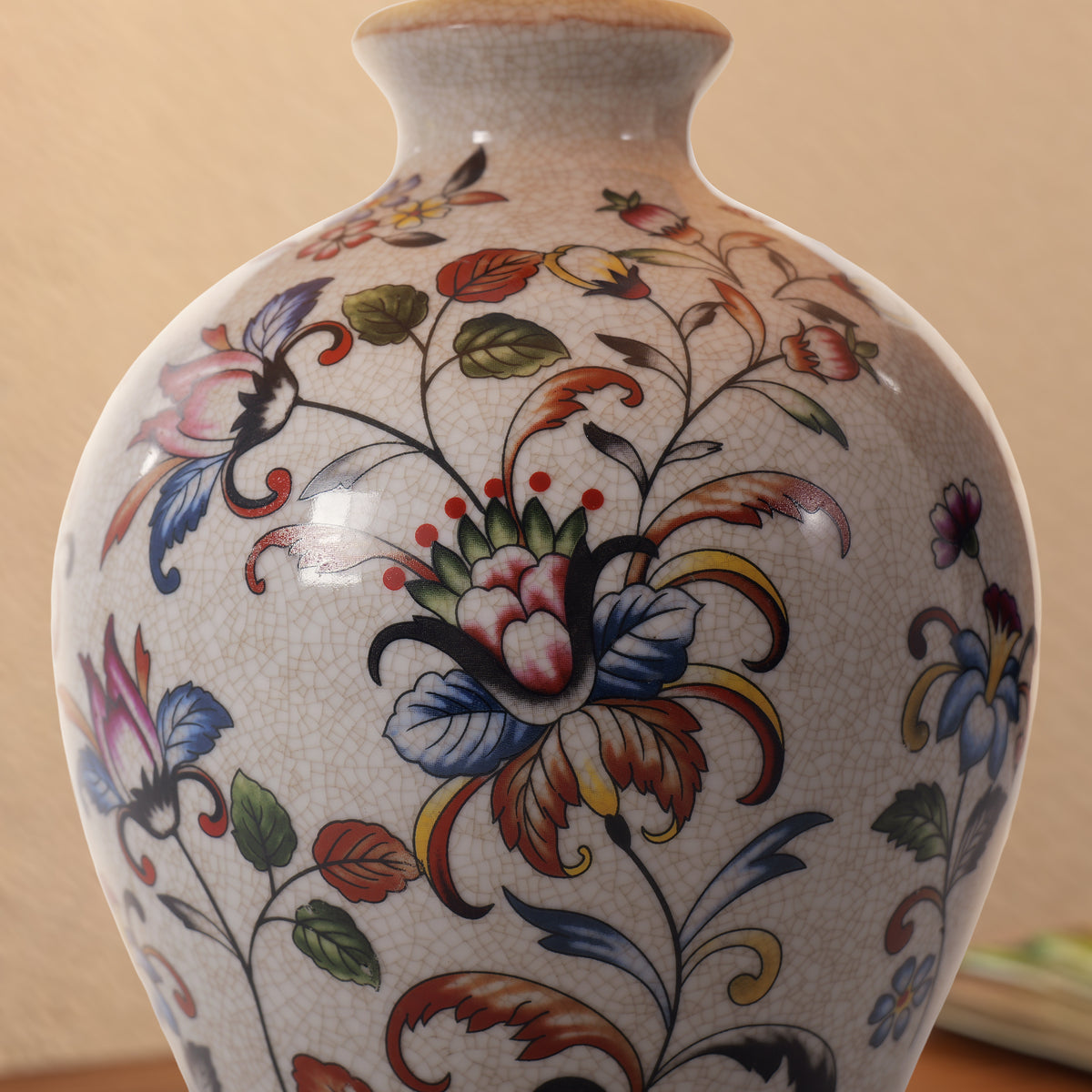 Chinoiserie Hand-Painted Porcelain Table Lamp with Pleated Linen Shade