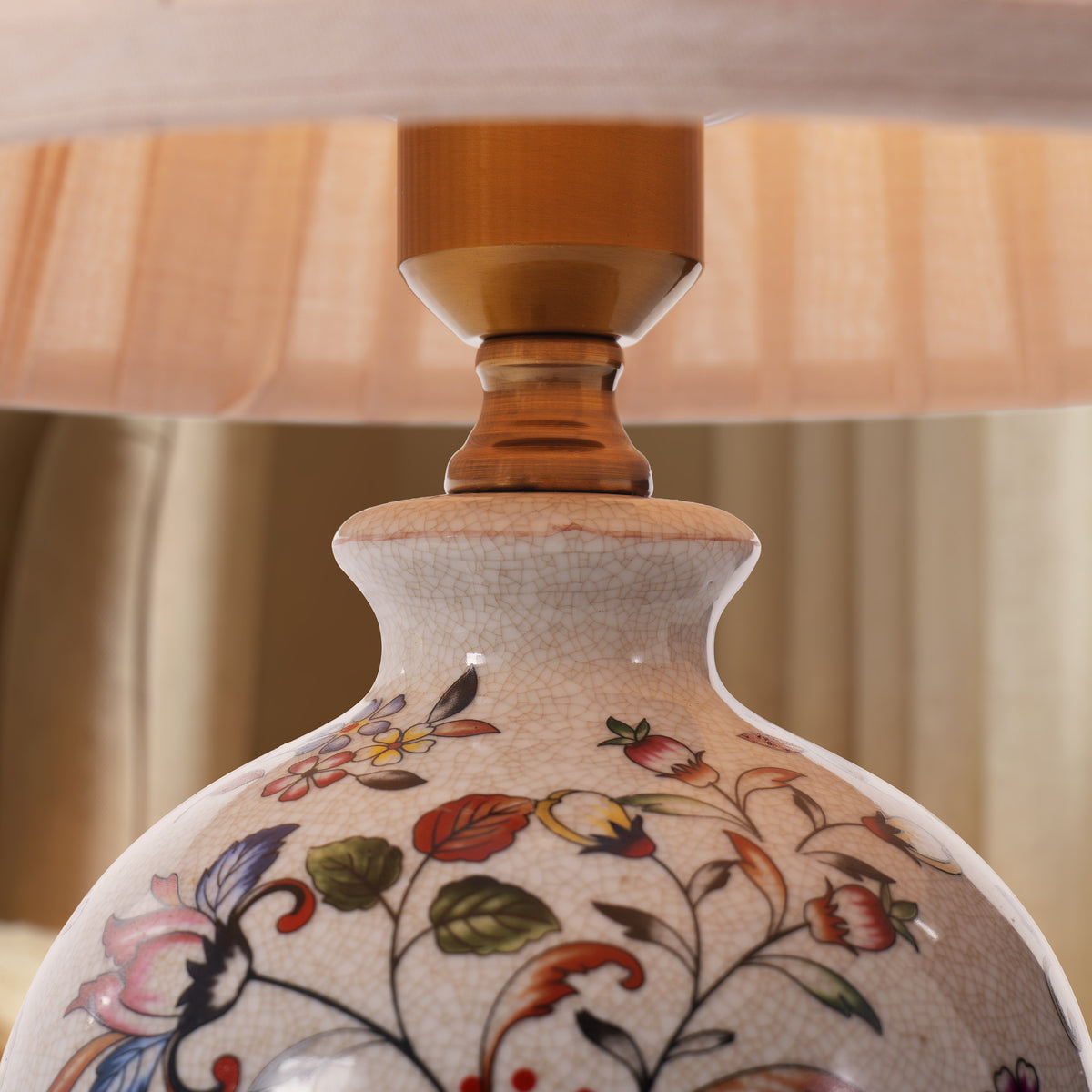 Chinoiserie Hand-Painted Porcelain Table Lamp with Pleated Linen Shade