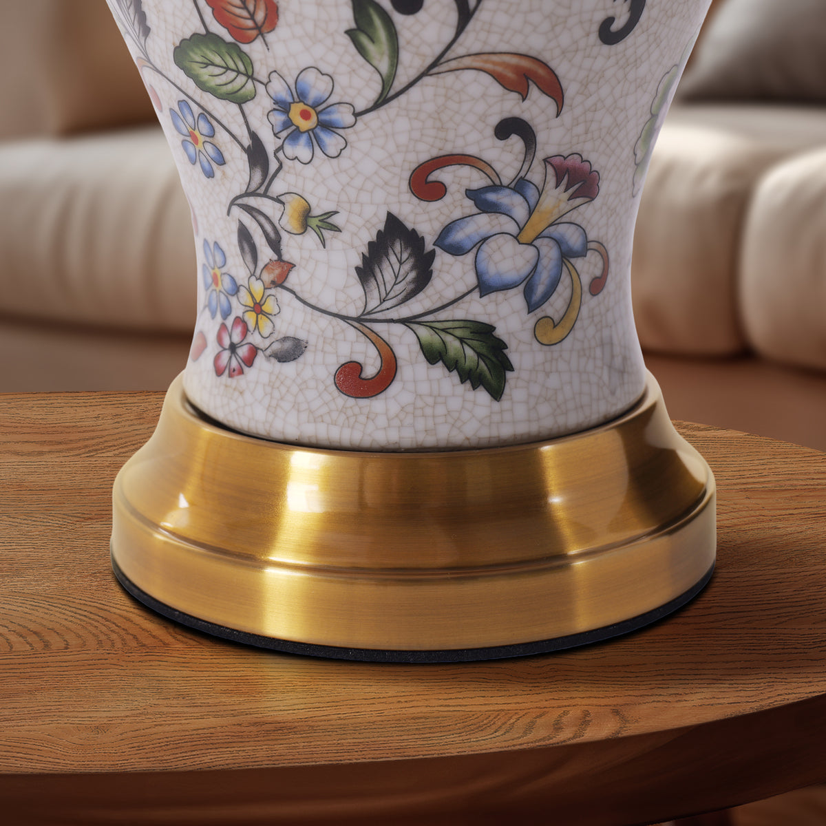 Chinoiserie Hand-Painted Porcelain Table Lamp with Pleated Linen Shade