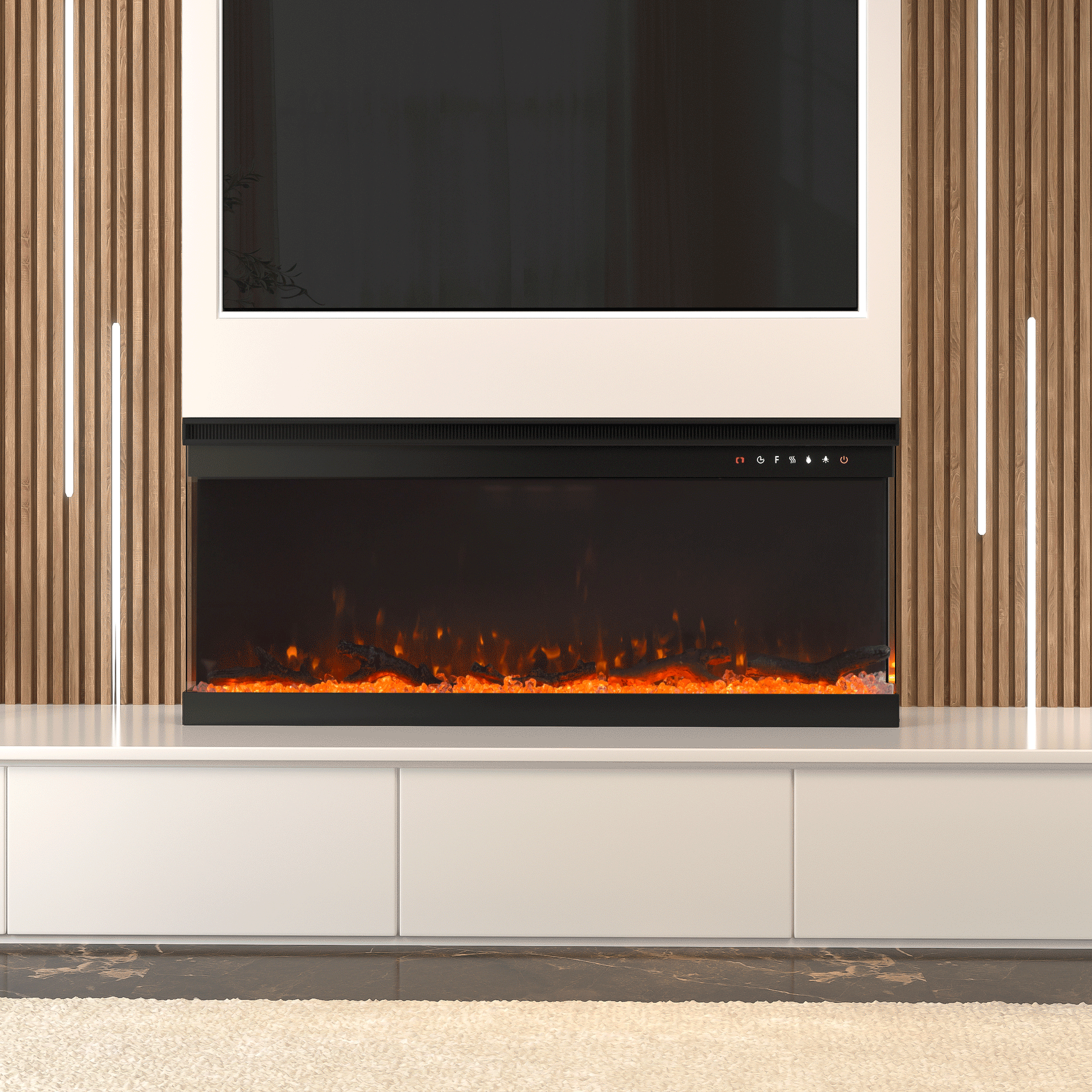 40/50/60-Inch 3-Sided Wall Mounted Electric Fireplace 9 Flame Colours and 5 Brightness Modes Freestanding Fireplaces LivingNest 40 inch