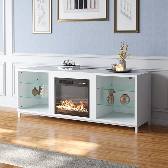 Freestanding TV Stand Entertainment Center with 19" Fireplace