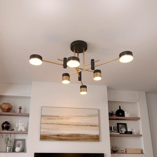 Modern Black & Gold LED Ceiling Light | Flush Mount Fixture with 3 Colour Temperatures