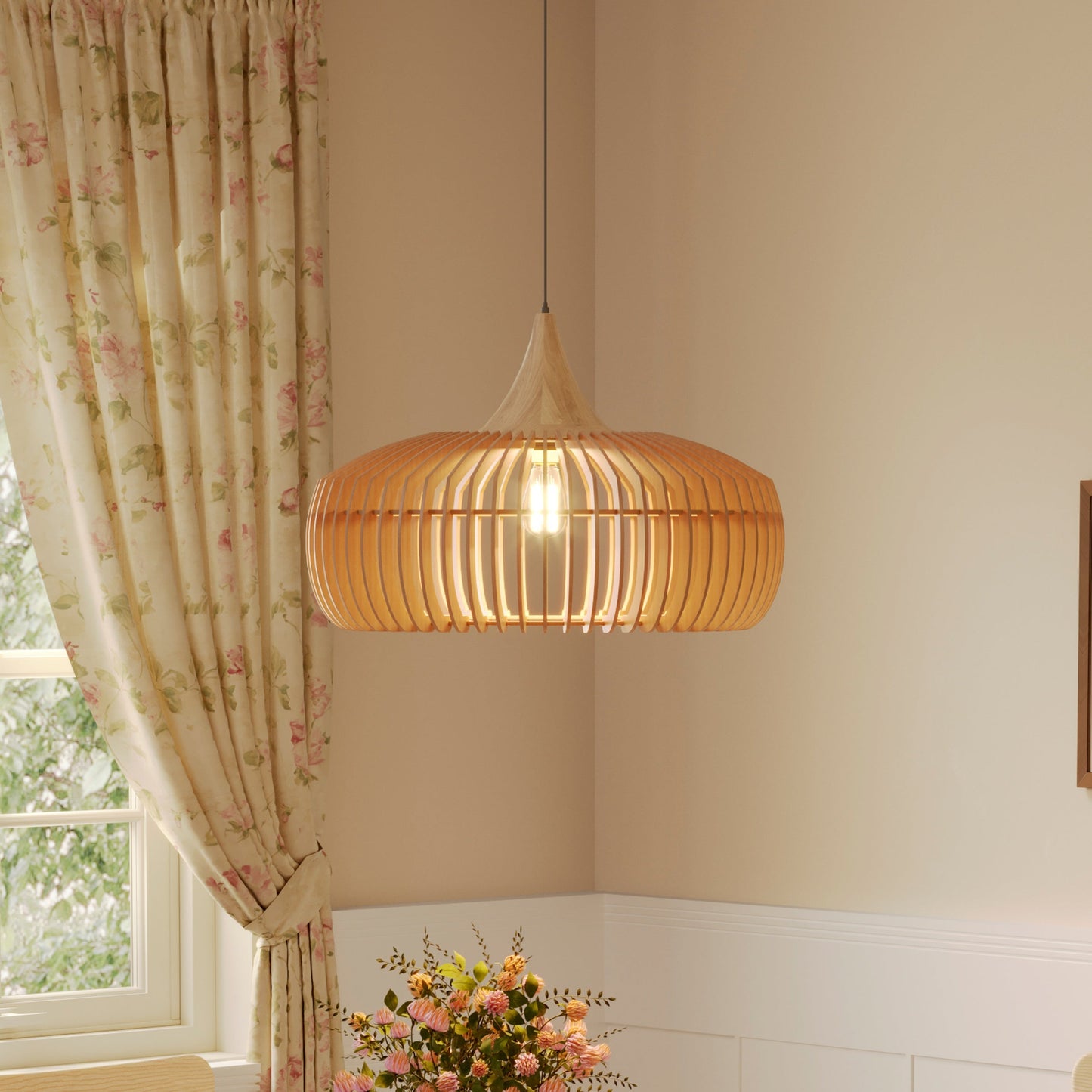 Shadome-Handmade Wood Pendant Light Fixture – Warm Natural Style Lighting