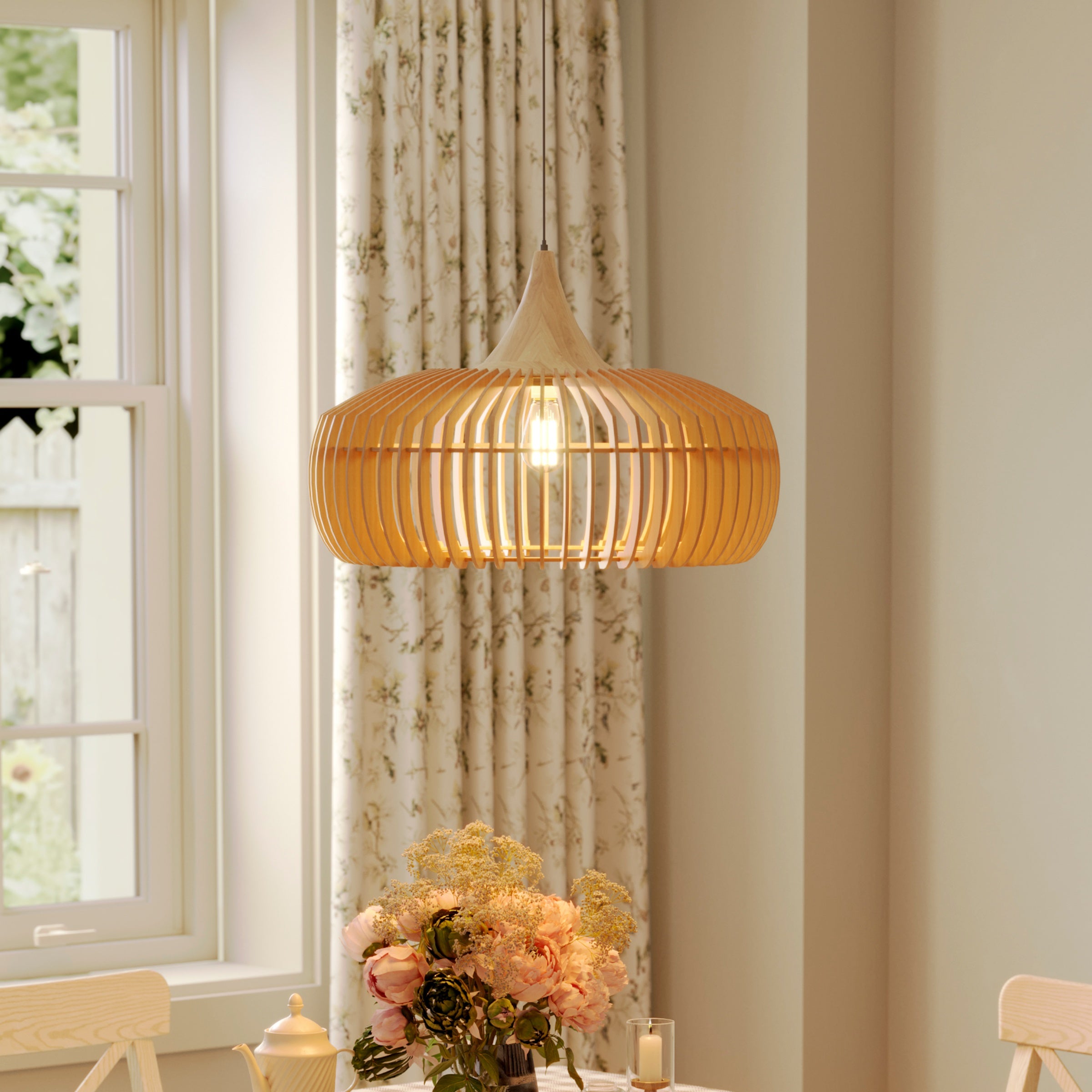 Shadome-Handcrafted Wood Pendant Light for Kitchen Island and Modern Interiors