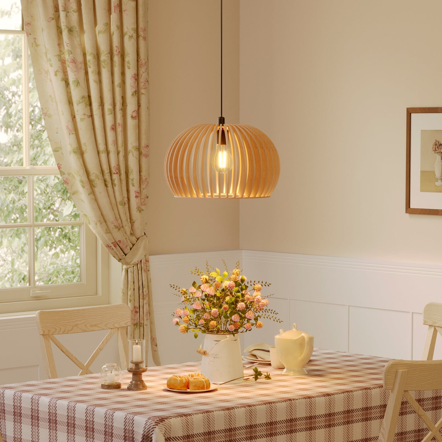 Shadome-Natural Wood Pumpkin Pendant Light Eco Friendly Rustic Hanging Lamp for Home Decor