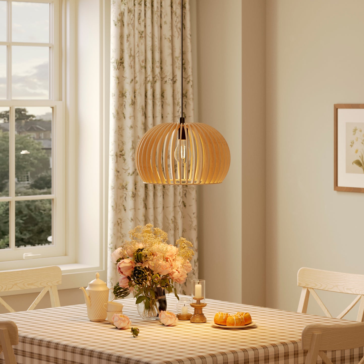 Shadome-Natural Wood Pumpkin Pendant Light Eco Friendly Rustic Hanging Lamp for Home Decor