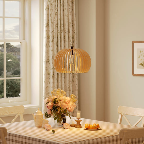 Shadome-Natural Wood Pumpkin Pendant Light Eco Friendly Rustic Hanging Lamp for Home Decor