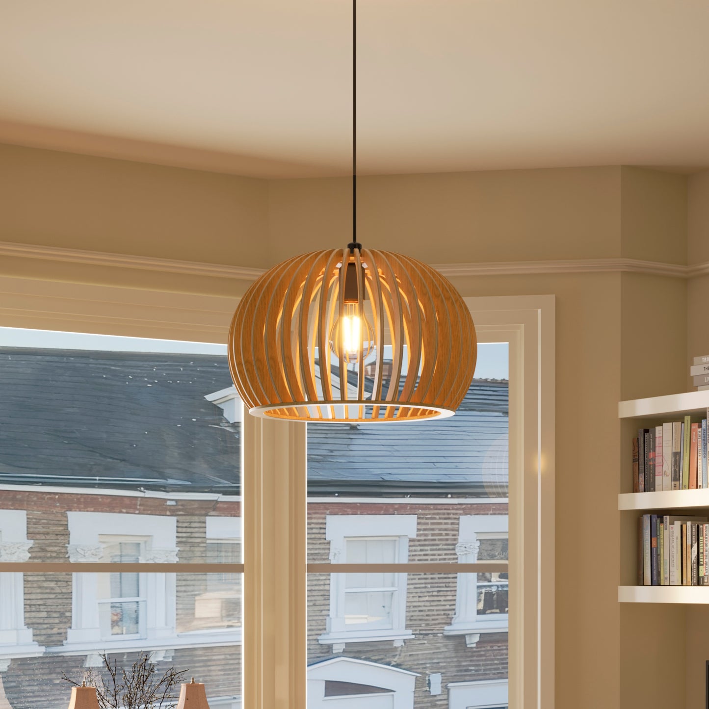 Shadome-Natural Wood Pumpkin Pendant Light Eco Friendly Rustic Hanging Lamp for Home Decor