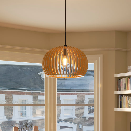 Shadome-Natural Wood Pumpkin Pendant Light Eco Friendly Rustic Hanging Lamp for Home Decor