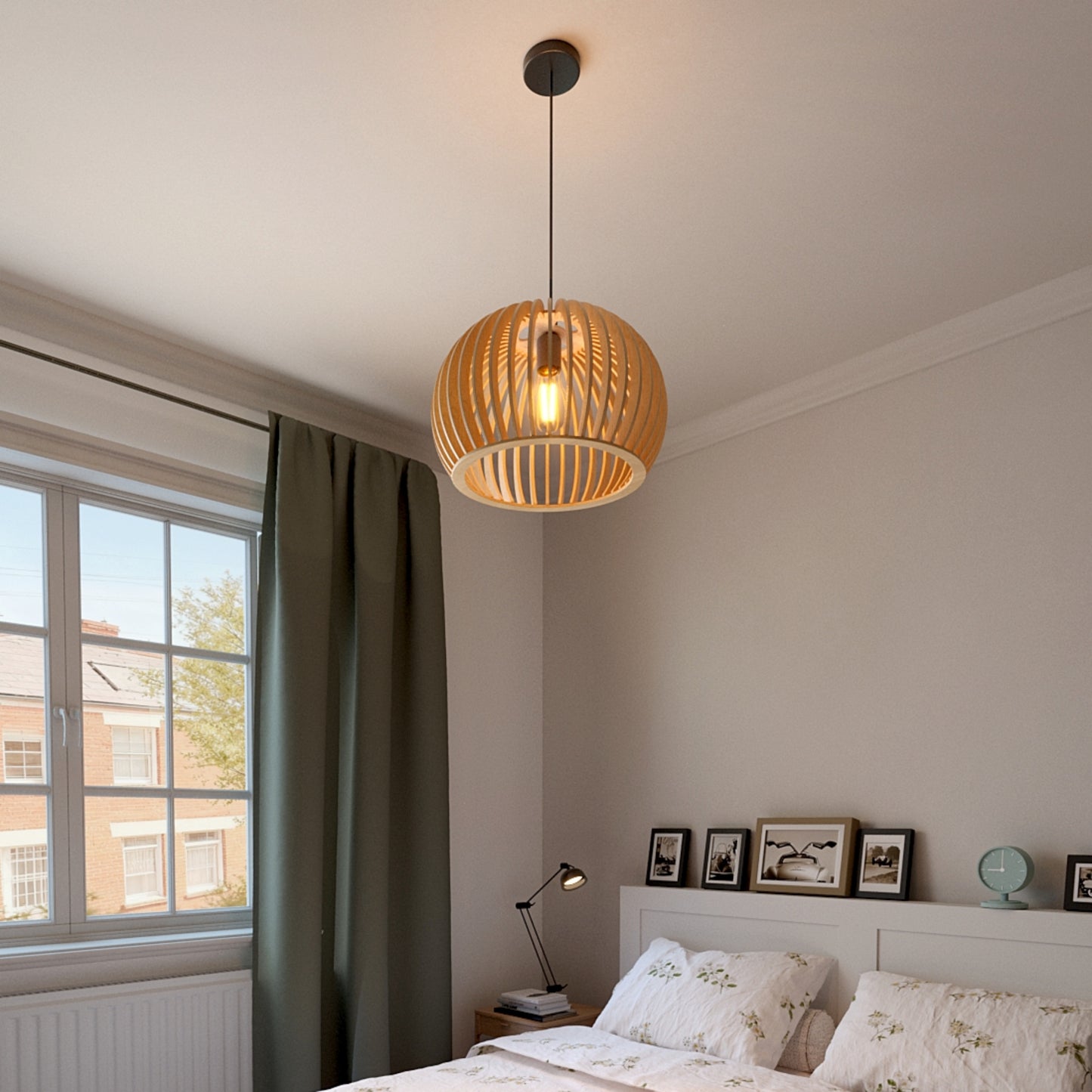Shadome-Natural Wood Pumpkin Pendant Light Eco Friendly Rustic Hanging Lamp for Home Decor