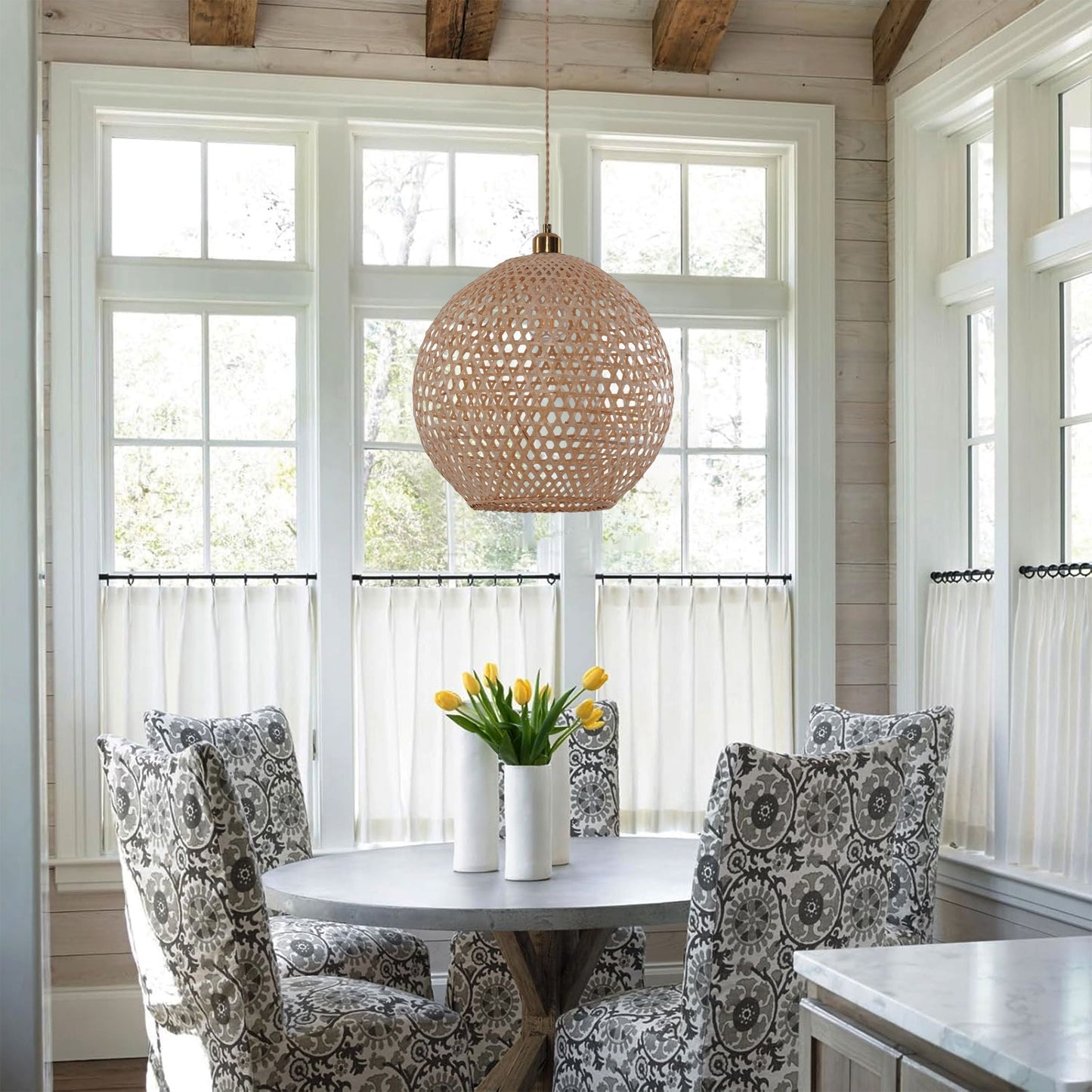 Living Nest UK Natural Bamboo Pendant Light with Handwoven Lampshades in Four Sizes Living Nest UK