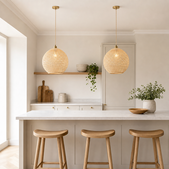 Natural Bamboo Pendant Light with Handwoven Lampshades in Four Sizes
