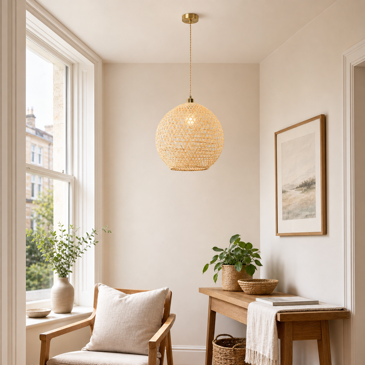 Natural Bamboo Pendant Light with Handwoven Lampshades in Four Sizes