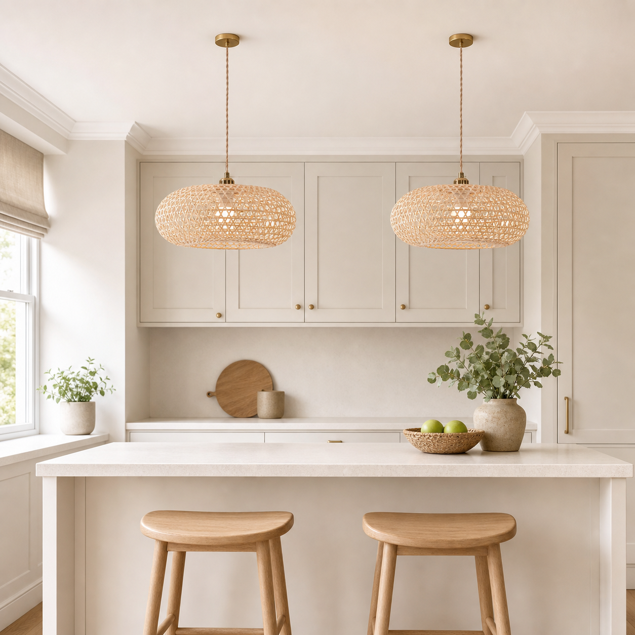 Natural Bamboo Pendant Light with Handwoven Lampshades in Four Sizes