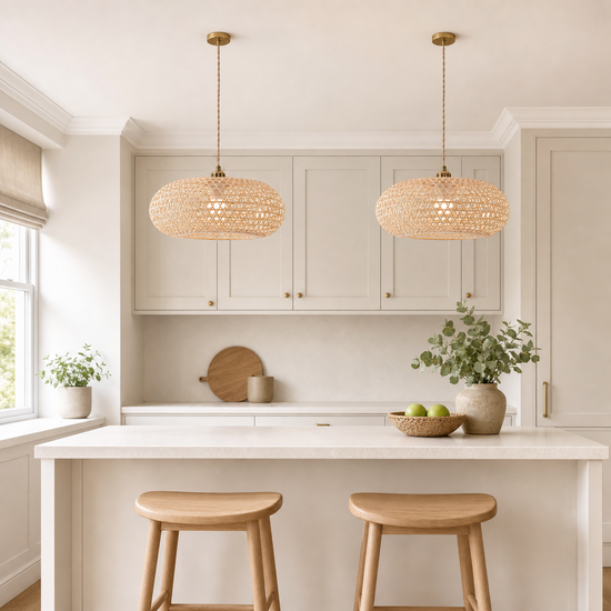 Natural Bamboo Pendant Light with Handwoven Lampshades in Four Sizes
