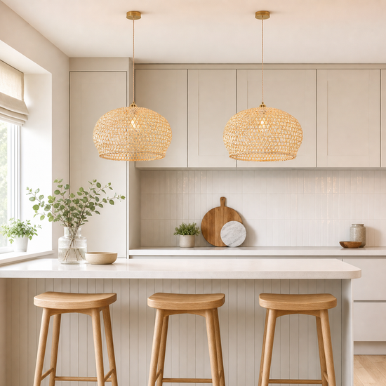 Natural Bamboo Pendant Light with Handwoven Lampshades in Four Sizes