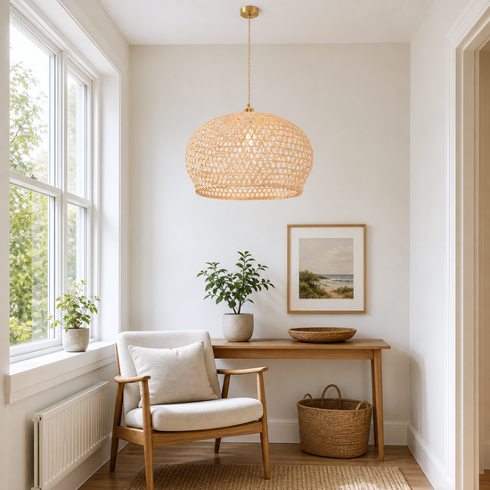 Natural Bamboo Pendant Light with Handwoven Lampshades in Four Sizes