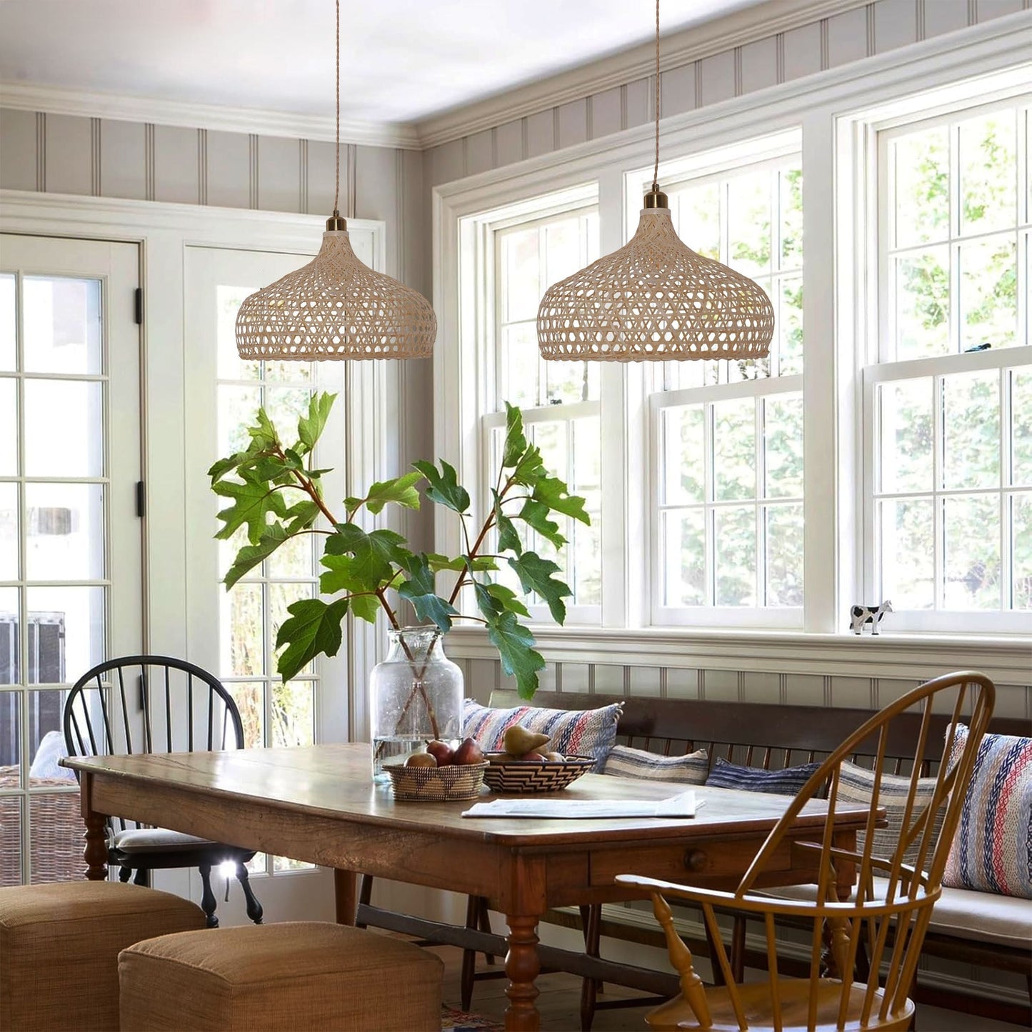 Living Nest UK Natural Bamboo Pendant Light with Handwoven Lampshades in Four Sizes Living Nest UK