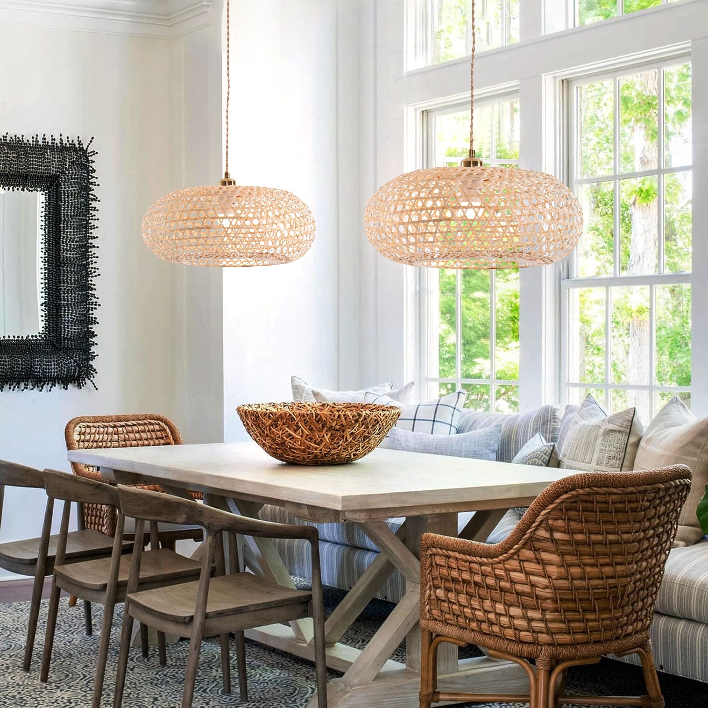 Living Nest UK Natural Bamboo Pendant Light with Handwoven Lampshades in Four Sizes Living Nest UK 45cm Dia ¡Á 28cm H
