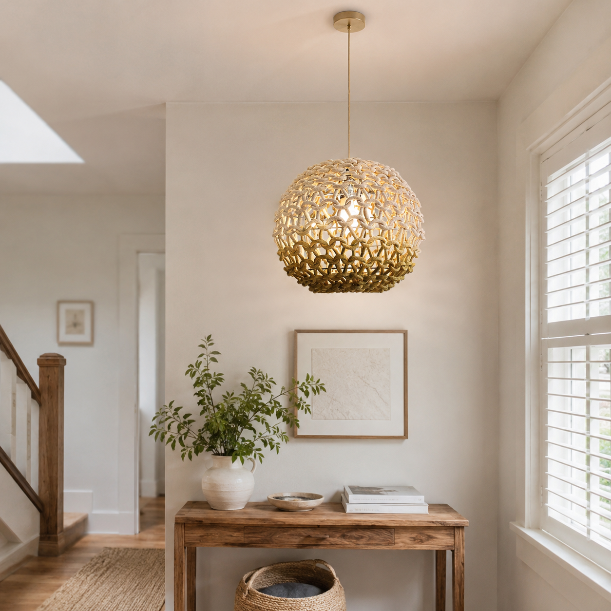 Pendant Ceiling Light with Artisanal Globe-Shaped Cotton Rope for Natural Elegance