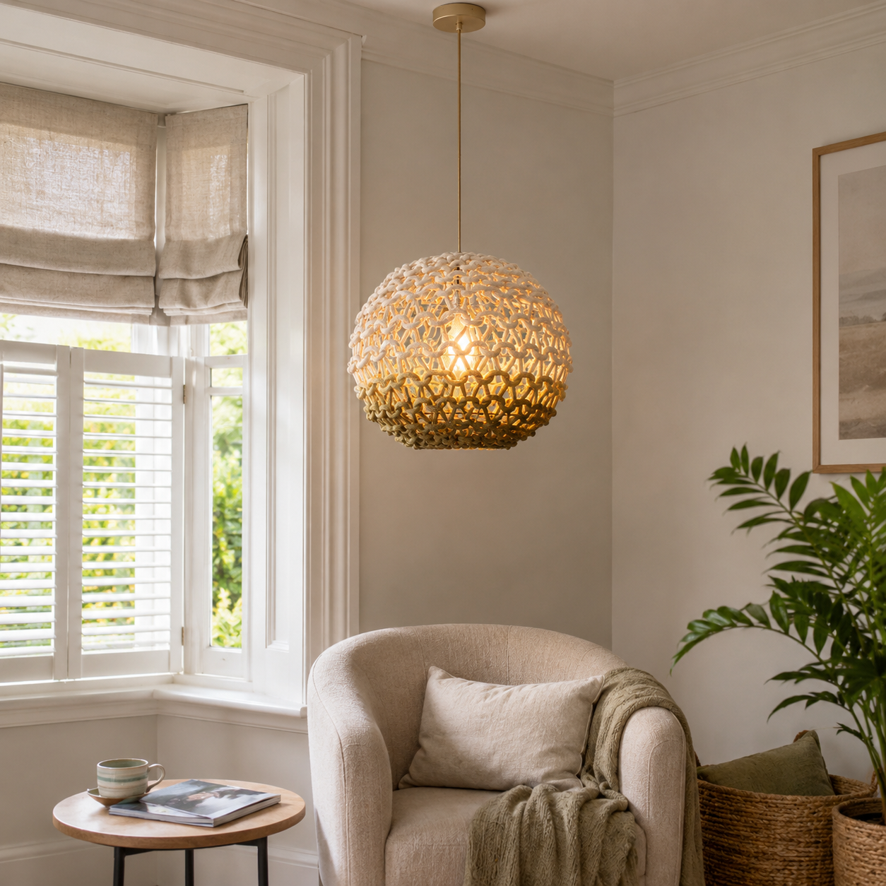 Pendant Ceiling Light with Artisanal Globe-Shaped Cotton Rope for Natural Elegance