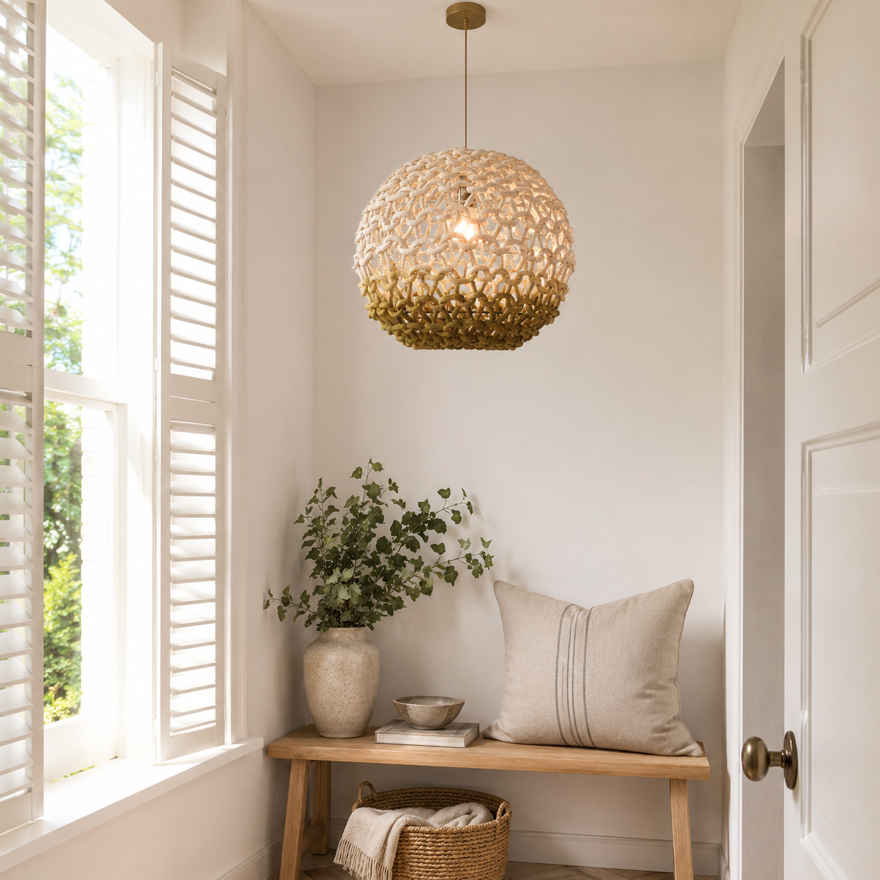 Pendant Ceiling Light with Artisanal Globe-Shaped Cotton Rope for Natural Elegance