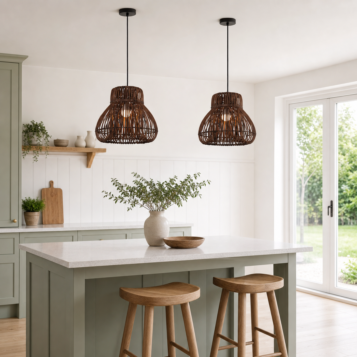 Natural Woven Rattan Pendant Light – Handcrafted Rustic Ceiling Light for Dining Rooms, Living Spaces, and Cafés