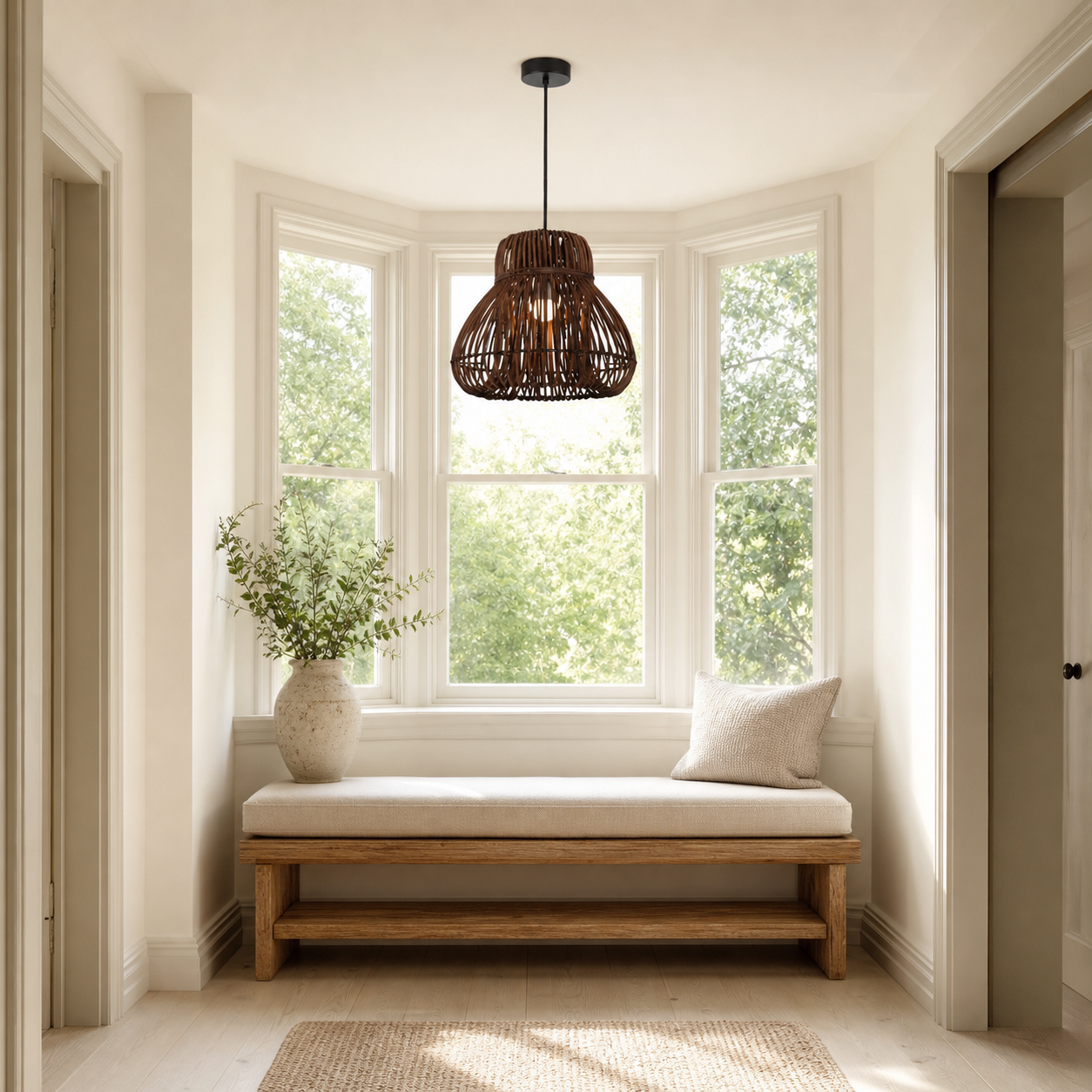 Natural Woven Rattan Pendant Light – Handcrafted Rustic Ceiling Light for Dining Rooms, Living Spaces, and Cafés