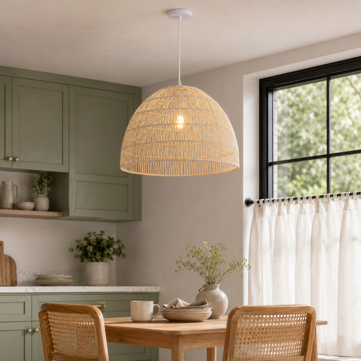 Cella-Handwoven Paper Rope Dome Pendant Light – Eco-Friendly Ceiling Pendant Light with Iron Frame for Kitchen Island, Dining Room, or Living Room Lighting