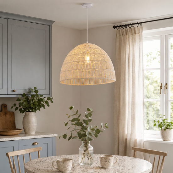 Cella-Handwoven Paper Rope Dome Pendant Light – Eco-Friendly Ceiling Pendant Light with Iron Frame for Kitchen Island, Dining Room, or Living Room Lighting