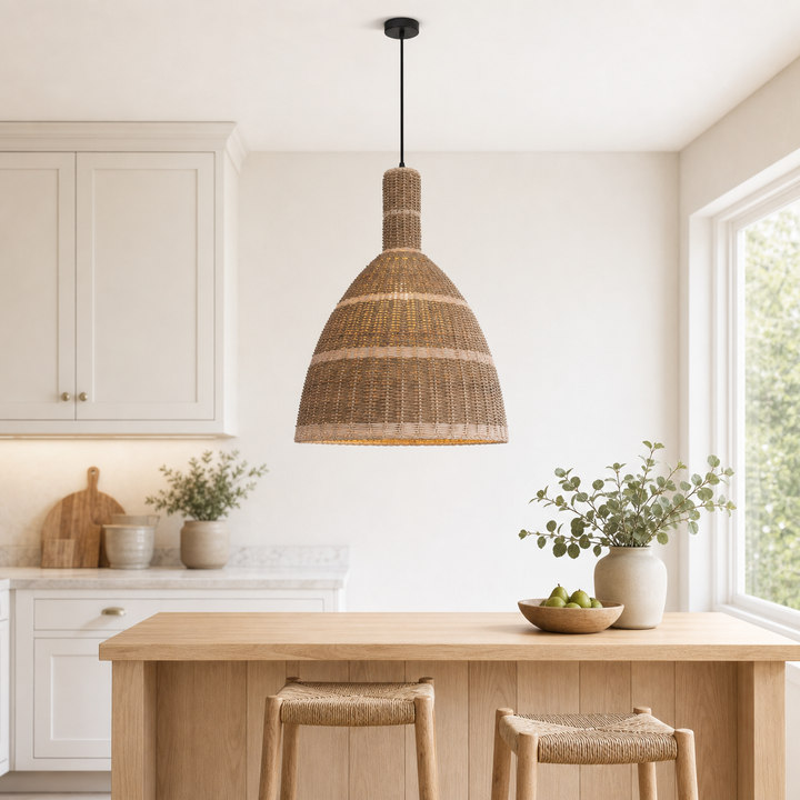 Natural Grass Dome Pendant Light – Handwoven Ceiling Pendant Light for Boho, Living Room, and Eco-Friendly Interiors