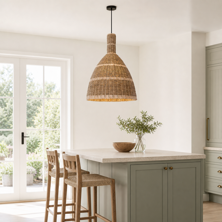 Natural Grass Dome Pendant Light – Handwoven Ceiling Pendant Light for Boho, Living Room, and Eco-Friendly Interiors