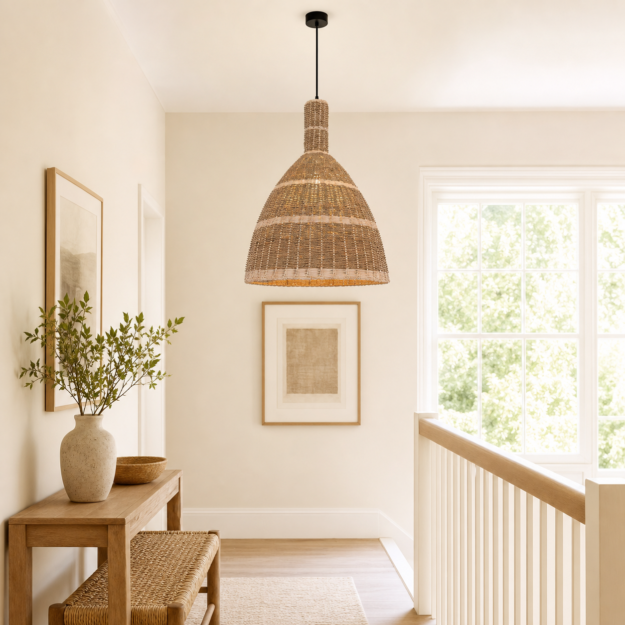 Natural Grass Dome Pendant Light – Handwoven Ceiling Pendant Light for Boho, Living Room, and Eco-Friendly Interiors